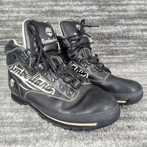 Timberland Vintage 90s Mens Black Leather Trail Boots Lace Up Spell Out Size 11M